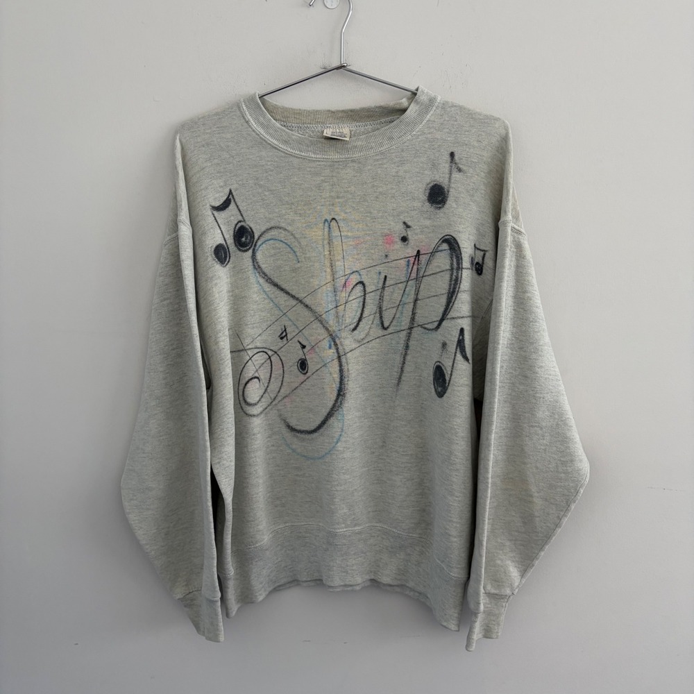 Vintage BVD Music Notes Graphic Sweatshirt Heather Gray Large USA Made